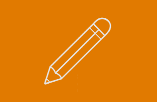 White outline of a pencil on an orange background.