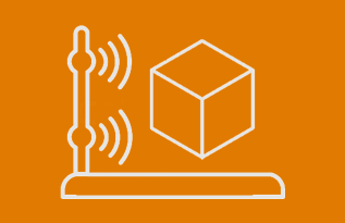 A simple outline of a cube being 3D scanned.